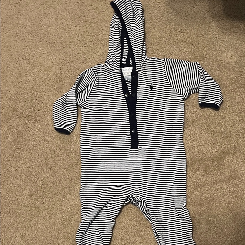 Ralph Lauren Navy and White Striped Kids Footie- 9 months